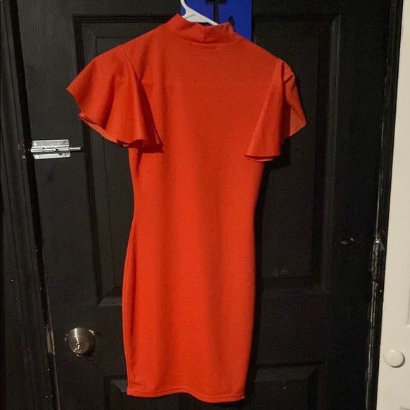 SHEIN Vibrant Orange Mini Dress with Flutter Sleeves - Picture 2 of 2